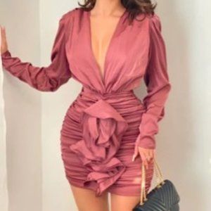 All Ruffled Up Satin Mini Dress - Mauve